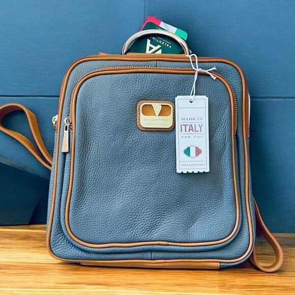 NWT RARE Gorgeous Valentina Grey & Tan Backpack Real Finest Italian Leather Bag - Picture 1 of 13